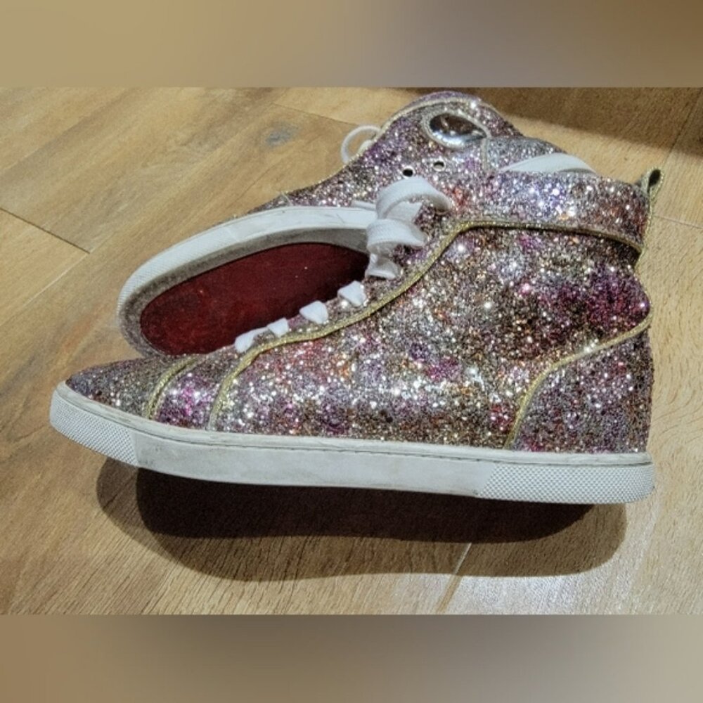 CHRISTIAN LOUBOUTIN WOMEN SHOES/SNEAKERS BIP BIP GLITTER HIGH-TOP PINK SZ 39.5 - Picture 2 of 6
